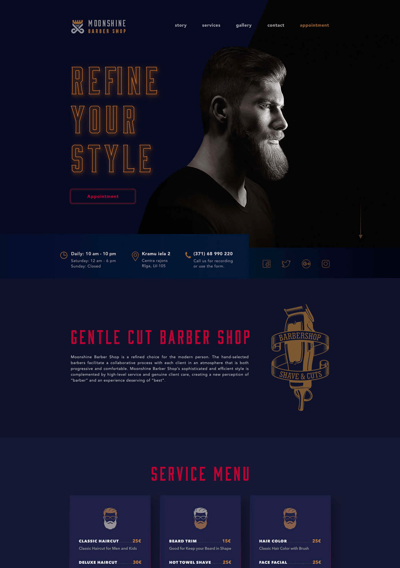 Moonshine Barbershop UI / UX Design
